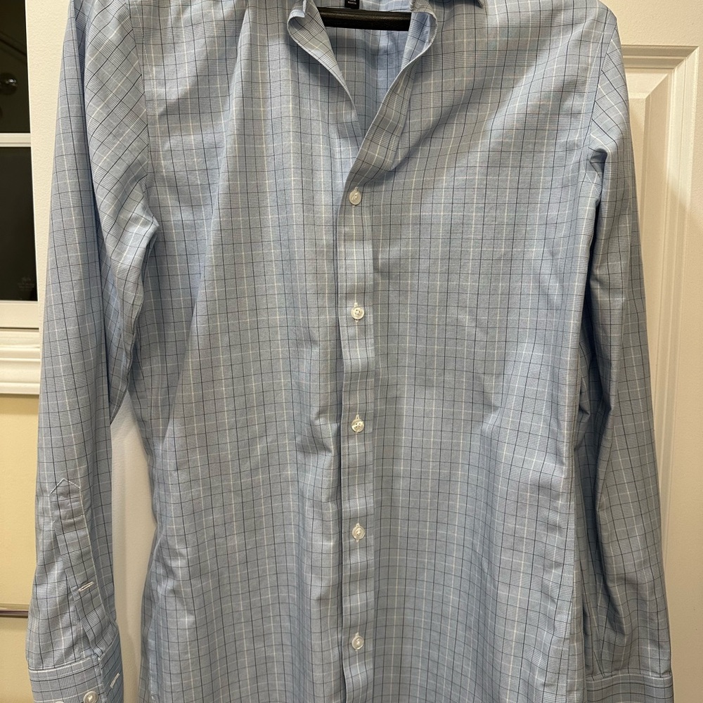Bonobos Men’s Tailored Fit Light Blue Plaid Check Button Down Dress Shirt 15 34